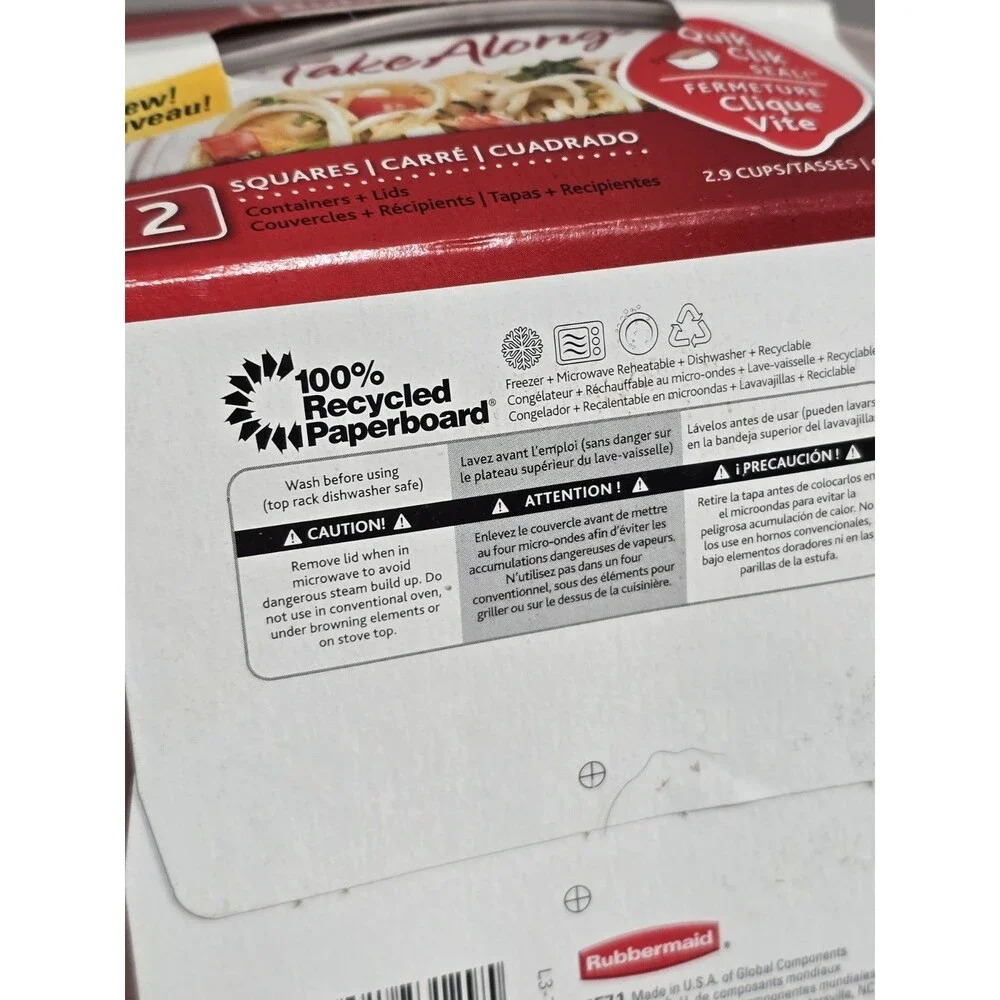 Rubbermaid TakeAlongs Food Storage Containers Set Of 2 New 2.9 Cups Quick Click